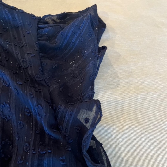 Dark blue, high neck, tier dress by Fortune and Ivy size MP w/ flutter sleeves - Picture 7 of 13